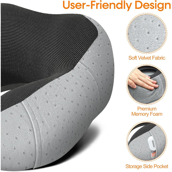 Подушка для шиї у літак - подушка для подорожей з регулюванням Memory Foam - подушка-вишенка з м'яким, дихаючим чохлом - ідеально для кемпінгу, офісу, авто, літака, подушка для сну (Сірий)