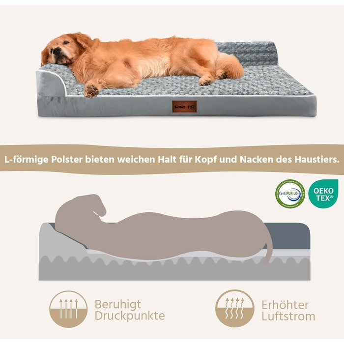 Ортопедичне ліжко для собак великих порід - водовідштовхуюче, з неслизьким дном та знімним чохлом (M: 71 x 58 x 17 см)