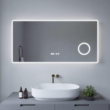 Дзеркало для ванної кімнати AQUABATOS 50x70 см LED з підсвічуванням, сенсорне керування, холодний білий світ, IP44, CE, енергозберігаюче, регульована яскравість (серія Boras)