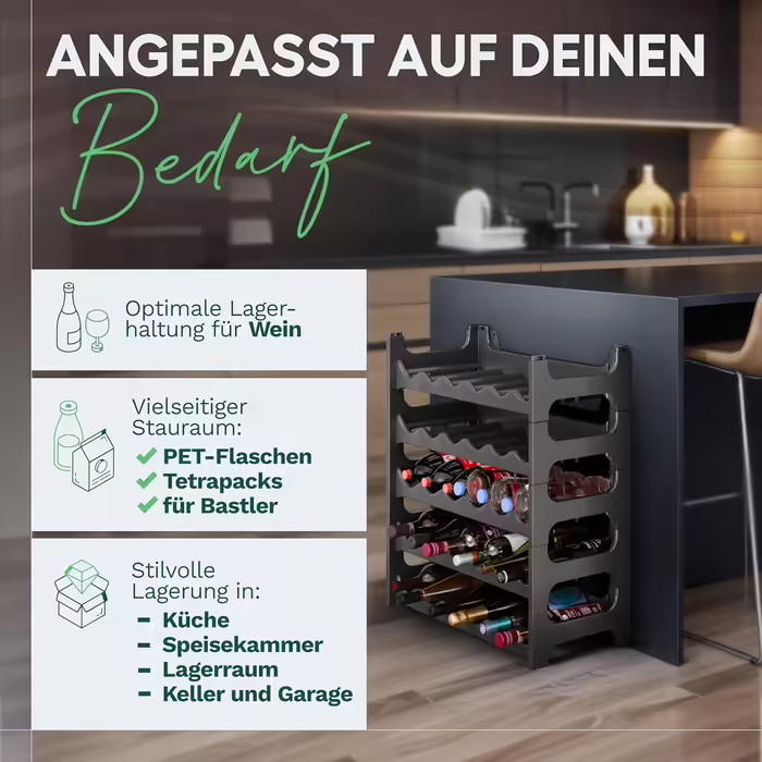 Plastic bottle rack for 36 bottles, expandable, stackable wine rack, black, beverage rack bottle shelving system, shelf for drinks, bottle cabinet, liquor rack