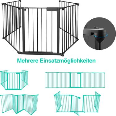Захисний сітковинний бар'єр для каміну, 310 см, металевий, з дверцятами, білий/чорний