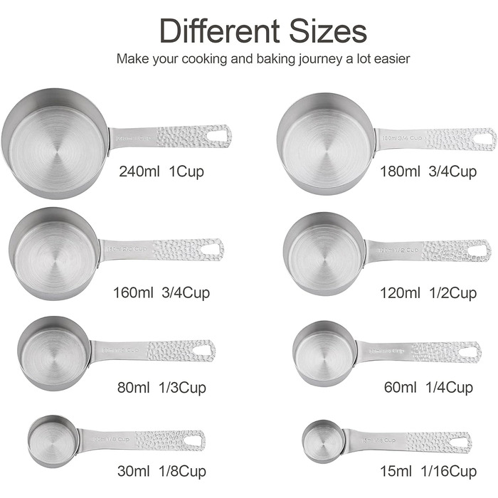Smithcraft Measuring Cup and Spoon Set, 18-Piece, 18/8 Stainless Steel, Measuring Cups and Spoons, Set for Dry and Liquid, Metric and US Measurements, 8 Measuring Cups and 9 Spoons and Leveler for Baking