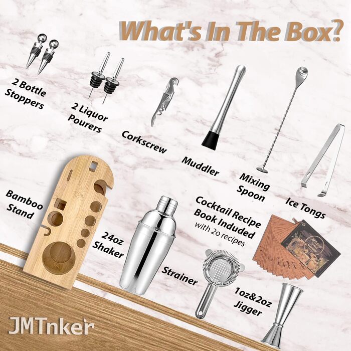 Набір для коктейлів з підставкою, професійний барний набір для змішування напоїв, 24oz, срібний