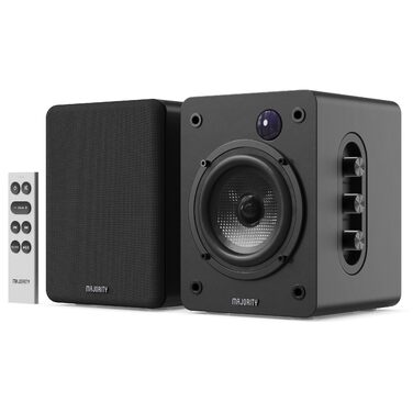Активні колонки Majority D50X: Hi-Fi звук, Bluetooth 5.3, HDMI ARC, AUX, USB, 60W, студійний монітор з вуфером з вуглецевого волокна (Чорний)