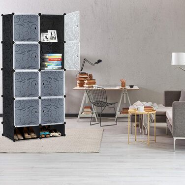 YRHome DIY Regal System Wardrobe Closet Storage Cabinet with Door, Shelf System, Coat Rack, Standing Shelf (8 Boxes with Shoe Cabinet)