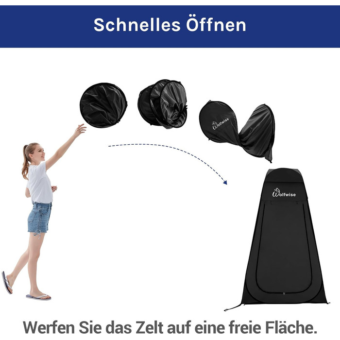 WofWise Portable Camping Shower Toilet Tent with UV Protection - Outdoor Privacy Shelter (Black, L)