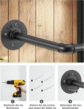 Wall-Mounted Clothes Rack, Pipe Clothes Rail, Industrial Style Wall Hangers, Detachable Metal Clothes Rods, Coat Rack, Bedroom for Hallways, Living Room, Bedroom (50cm - 2PCS)