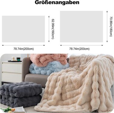 Плед Ergocar з м'якого штучного хутра, 160x200 см, світло-блакитний | Плед для дивану, крісла, ліжка