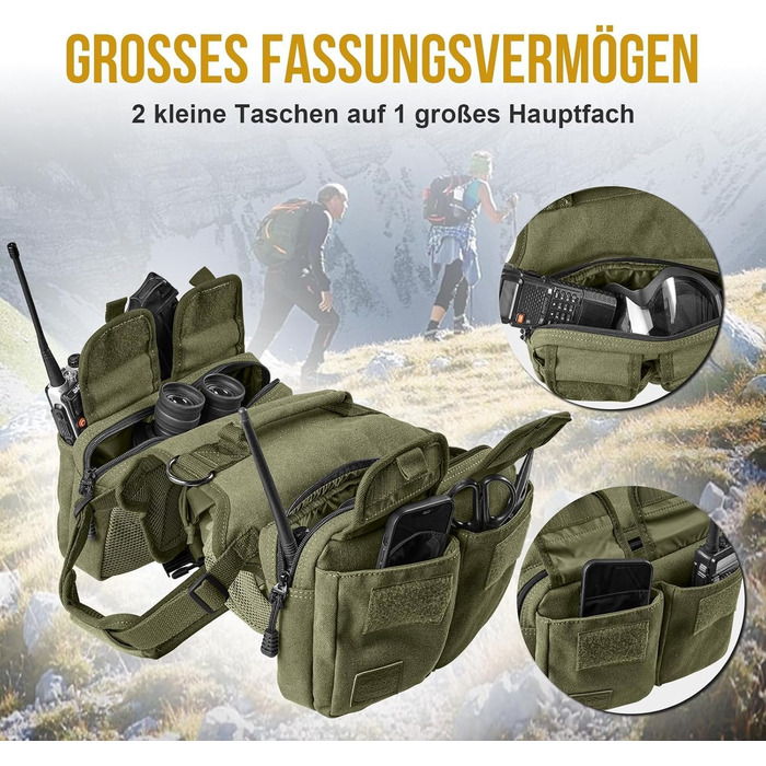 Шлейка для собак OneTigris з рюкзаком Hoppy Camper 3.0, зелена, для середніх/великих собак, рюкзак для собак з 2 основними та 4 додатковими кишенями