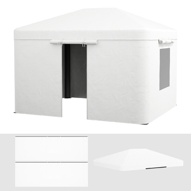 Outsunny Replacement Canopy Top Set for Gazebo, Waterproof with 2 Side Walls, Ideal for Garden Gazebo, White, Weather-Resistant & Durable