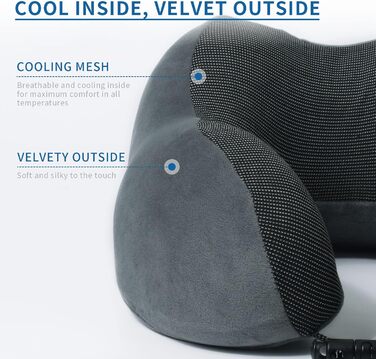 Подушка для шиї у літак - Подушка для подорожей Memory Foam - Подушка-вишенка для дорослих - з 3D-маскою для сну та навушниками - ідеальна для літака, авто, дому, офісу, сіра