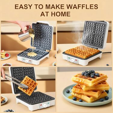 Вафельниця VINATO для приготування 4 бельгійських вафель, 1200W, антипригарне покриття, регулювання температури