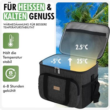 Чорна сумка-холодильник 15 літрів: компактна термосумка для пляжу, кемпінгу, обіду, подорожей, роботи - підтримує холод та тепло