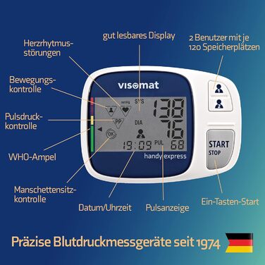 Високометр Visomat Handy Express: точний вимірювач артеріального тиску на зап'ясті, виявлення фібриляції передсердь, комфортне використання