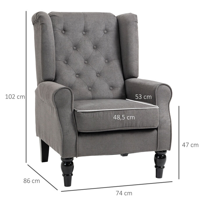 HOMCOM Comfortable Reading Chair, Weight Capacity up to 160kg, Single Armchair for Living Room, Dark Grey