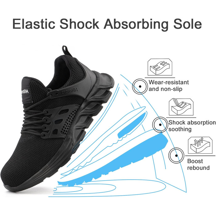 Черевики робочі чоловічі/жіночі Hitmars з металевим підноском, зручні, легкі, кухонні, неслизькі, чорні, EU 46