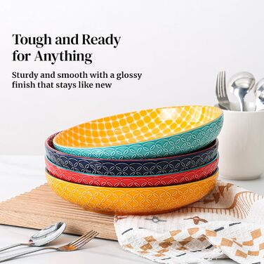 Набір глибоких тарілок DOWAN (4 шт.) Ø 25,2 см, кераміка, 1480 мл. Ідеально для супу, пасти, салату. Яскраві кольори.