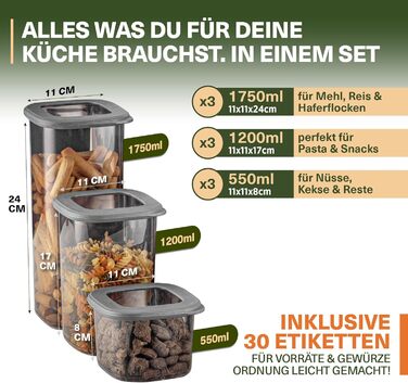 Набори контейнерів для зберігання продуктів з кришкою, 12 шт. BPA-Free, для цукру, крупи, кави, сіллю. Органайзери для кухні, герметичні контейнери для зберігання продуктів. Сірий колір.