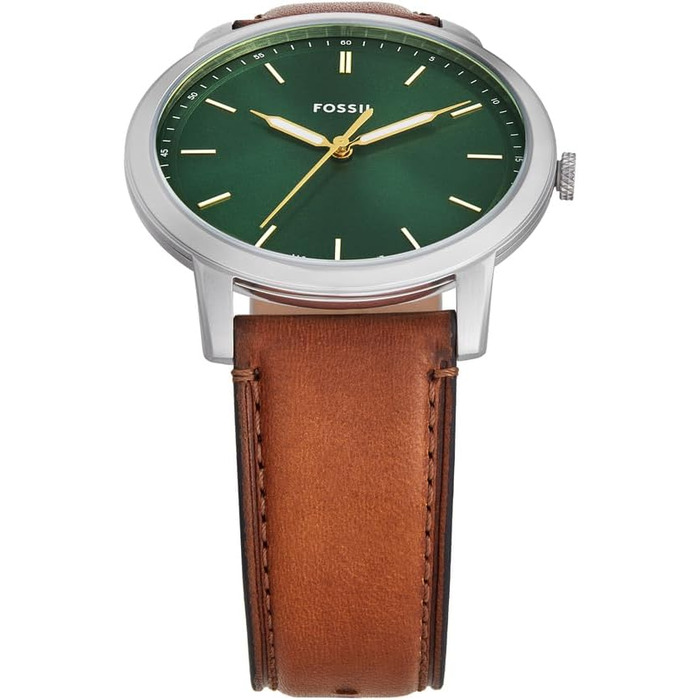 Годинник Fossil для чоловіків The Minimalist 3H, кварцовий механізм, 44 мм, срібна сталева коробка та шкіряний ремінь, FS5439 (Olivgrün)
