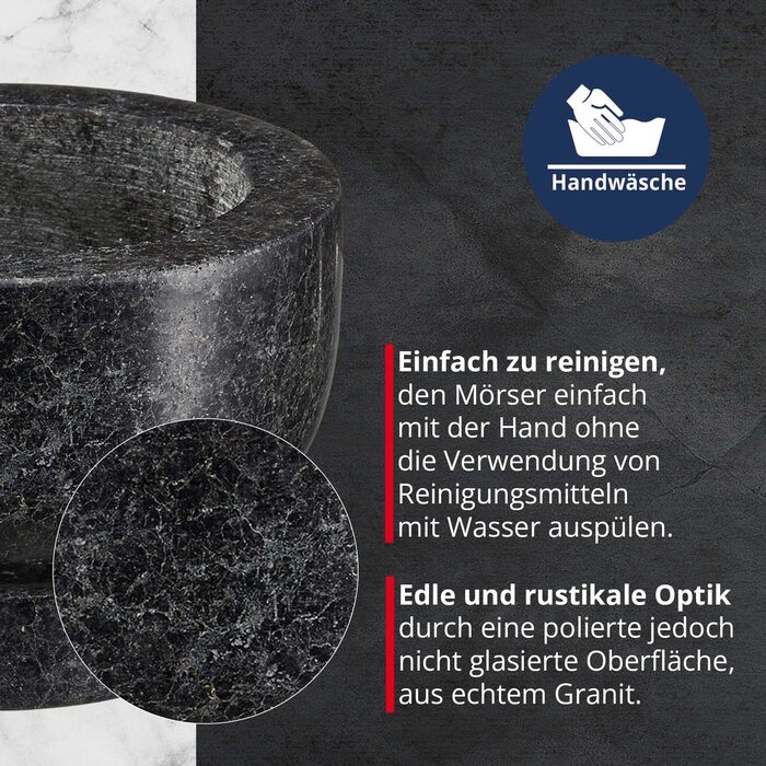 Гранітний ступка з толуштою Meisterkoch XXL для спецій, 3,5 кг, 15 см Ø, 450 мл, чорний колір
