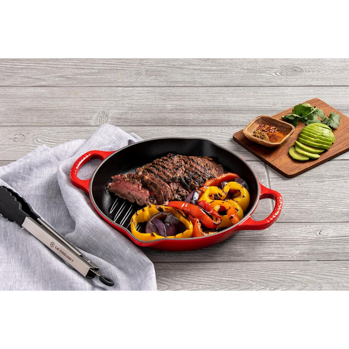 Чавунна кругла гриль-сковорода Le Creuset Signature, 25 см, для всіх плит і духовок, червона
