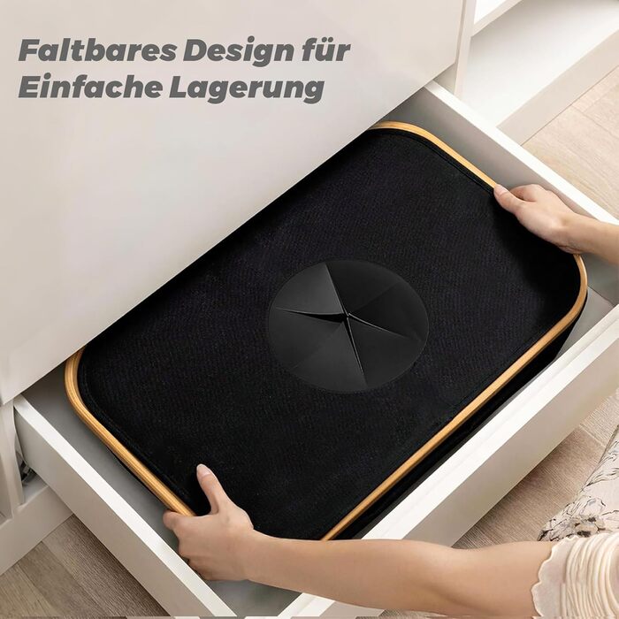 Laundry basket with 2 compartments, deposit bottle collection container with lid, container for deposit bottles & glass recycling & paper waste, deposit bottle container bamboo with bag, must-have (Black - visualization, 100L)