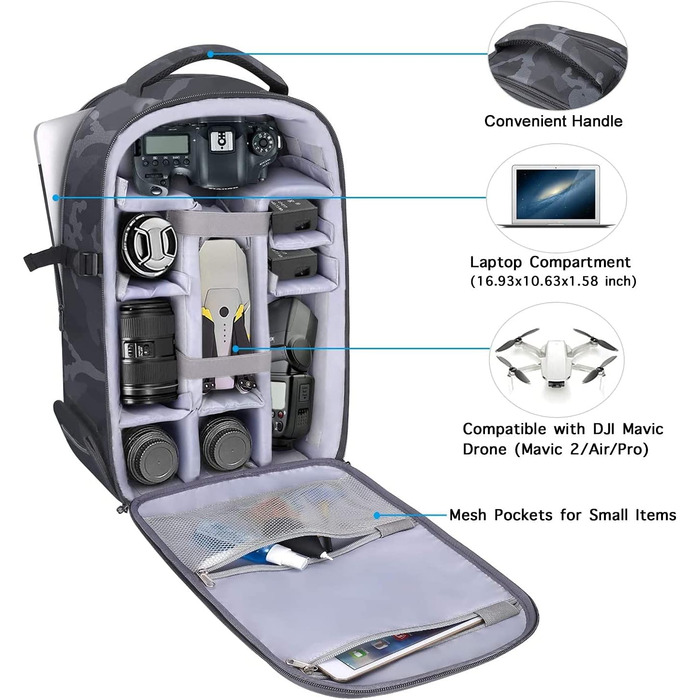 Рюкзак для фотокамери MOSISO: DSLR, SLR, беззеркальні камери, дрон, Canon, Nikon, Sony, сірий