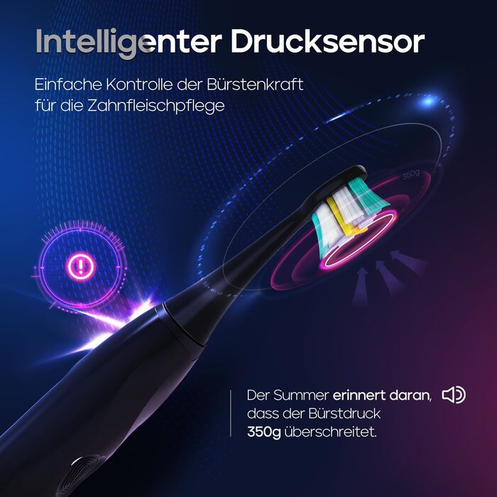 Електрична зубна щітка Seago з датчиком тиску, 40000 VPM, 8 насадок, 5 режимів, звукова, з підставкою, чохол, для дорослих, SG-2752 (Чорний)