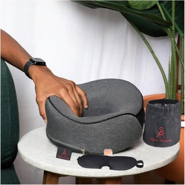 Подушка для шиї у літак, з Memory Foam, для дорослих, регульована, компактна, ергономічна – сірий графіт