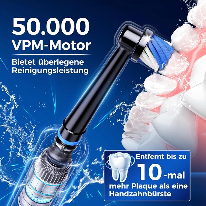 Електрична зубна щітка з круглою голівкою – 50 000 рухів/хв, 8 насадок, 3 режими інтенсивності та 5 режимів чищення, до 120 днів роботи, IPX7, кейс для подорожей та тримач, для дорослих та дітей (Чорний, 1 комплект)