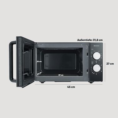 Мікрохвильова піч Severin 2-в-1 з грилем, 20 л, чорна, MW 7762. Функція гриля, плоский скляний стіл, XXL-об'єм для прямокутного посуду, легке очищення.