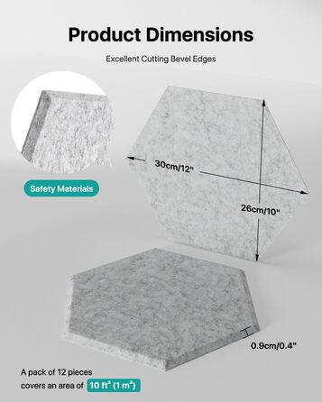 Акустичні гексагональні панелі Soundsbay, звукопоглинаючі шестикутні панелі з пінопласту високої щільності для стін, офісу та студії, 30.5 x 25.4 x 1 см, сірі (18 шт)