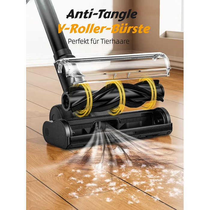 Бездротовий акумуляторний пилосос 48KPa/500W/55хв з LED-дисплеєм та станцією для зарядки, для прибирання шерсті тварин, килимів, твердих поверхонь та авто, чорний