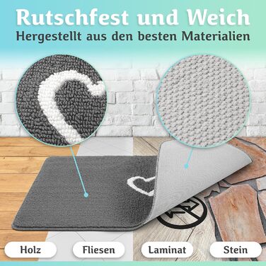 Килимок для дому 60x90 см (серце, сірий) - килимок для вхідних дверей, захист від бруду