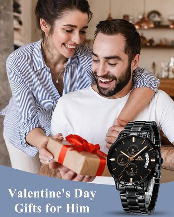 Чоловічий годинник MEGALITH з нержавіючої сталі, хронограф, водонепроникний: велике циферблат, дата, стильний подарунок для чоловіків. Сталь, чорний, рожеве золото