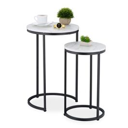 Relaxdays Side Table Set of 2, Marble Look & Metal