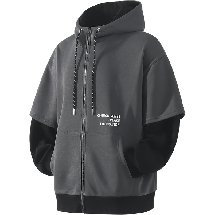 Чоловіча толстовка з капюшоном RUIZEHONG з блискавкою, спортивна куртка, блокований колір, повсякденний стиль, з кишенями, білий, чорний (сірий, чорний, L)