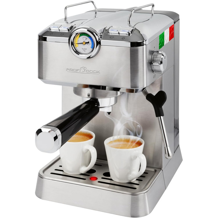 Кавоварка еспресо ProfiCook PC ES 1267, 20 бар, для меленої кави та капсул Nespresso, з італійською помпою, напівавтоматична, портфільтр
