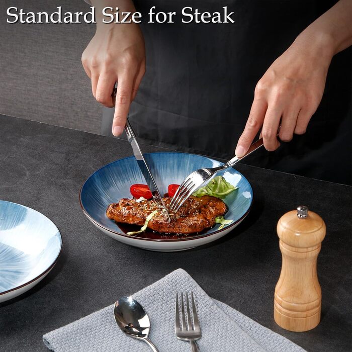 Тарілки для пасти NUTRIUPS 20.5 см, 6 шт. Керамічні тарілки для супу 500 мл, 8 дюймів, мікрохвильова та посудомийна машини, блакитні, набір