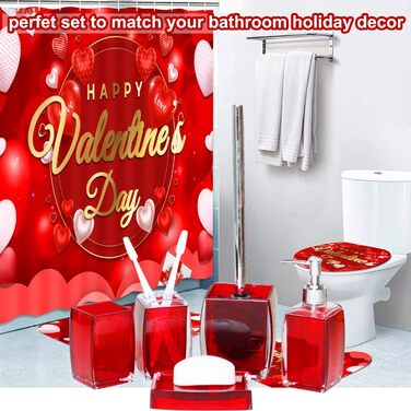 5-Piece Red Acrylic Bathroom Accessories Set, Complete Set, Lotion/Soap Dispenser, Soap Dish, Toothbrush Holder, Cup, Toilet Brush and Holder, Modern Bathroom Decor and