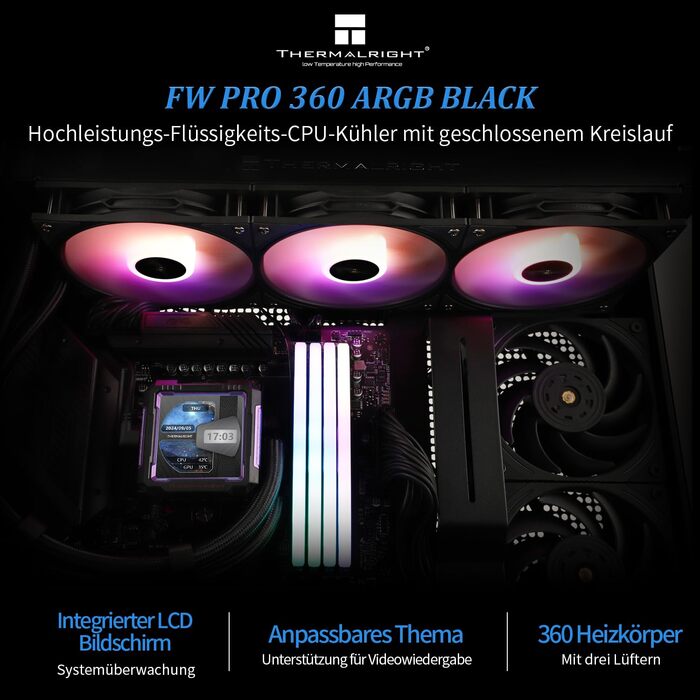 Система рідинного охолодження процесора Thermalright FW PRO 360 ARGB Black, 360мм, IPS LCD-дисплей 2.73