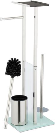 Набір для туалету Relaxdays: тримач туалетного паперу, щітка, тримач для щітки, поличка, нержавіюча сталь, срібний, 66x24x18 см