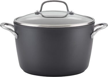 KitchenAid 80128 Hard Anodized Induction Stock Pot with Lid, Nonstick Coating, Aluminum, Matte Black Stock Pot (8 Quart)