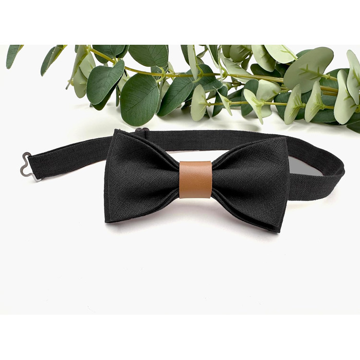 Чоловічий комплект аксесуарів з шкіри: метелик, підтяжки, нагрудна хустка, запонки (Чорний)