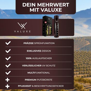 Розпилювач для олії та оцту VALUXE® з УФ-захистом, скляний, нержавіюча сталь, 100 мл (шоколадно-коричневий) - для оливкової олії, кухонний розпилювач