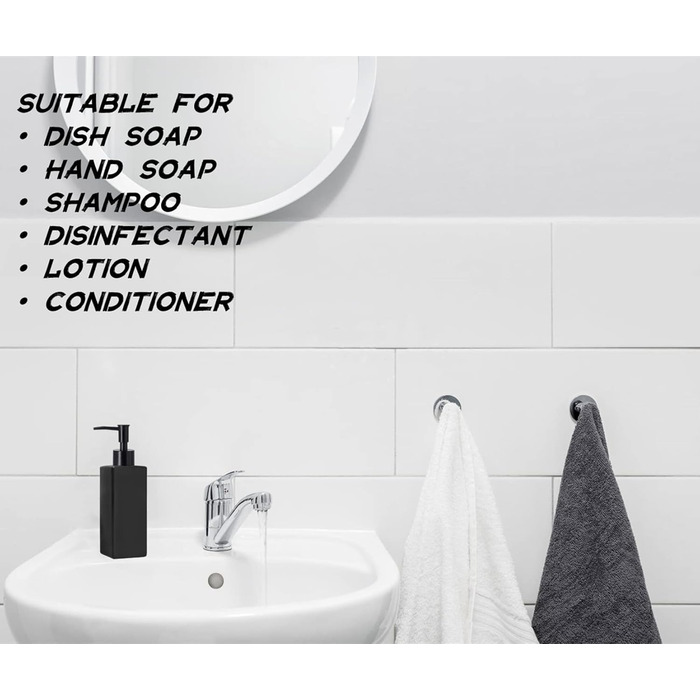 Чорний диспенсер для мила, скло Bibilan, матовий, для кухні, ванної, миття посуду, шампуню, квадратний