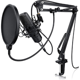 Конденсаторний мікрофон CSL з кріпленням XLR - Комплект для студії, запису вокалу, подкастів, стрімінгу та геймінгу, велика мембрана, 3.5mm jack, XLR кабель