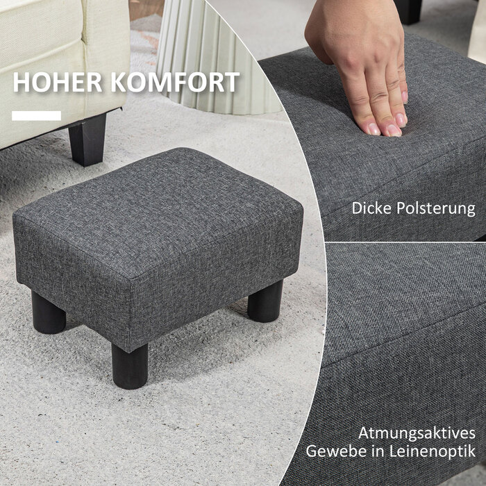 HOMCOM Footstool with Linen Look Modern Upholstered Footstool Ottoman for Bedroom, Living Room, Dark Grey | Aosom