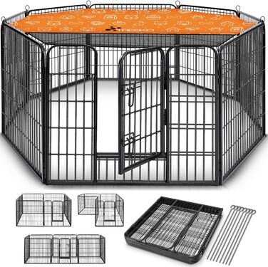 ТресКо® Вольпенlaufstall: Клітка-забіг для цуценят 60 см, з дахом та анкерами | 8-секційна клітка для собак | Складана клітка для собак з дверцятами | Збірка без інструментів | Клітка для тварин, стійка до погодних умов (77 x 80 см)