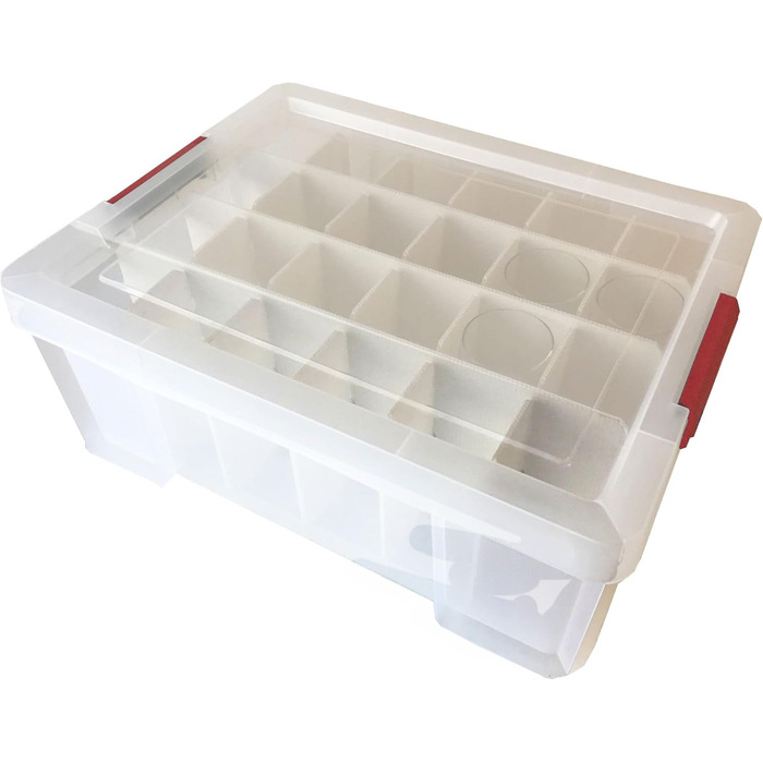SUNDIS Glass Store, 27L Storage Box with Snap-on Lid, with 24 Compartments for Storing Stemware, Clear Plastic, Reinforced, Stackable